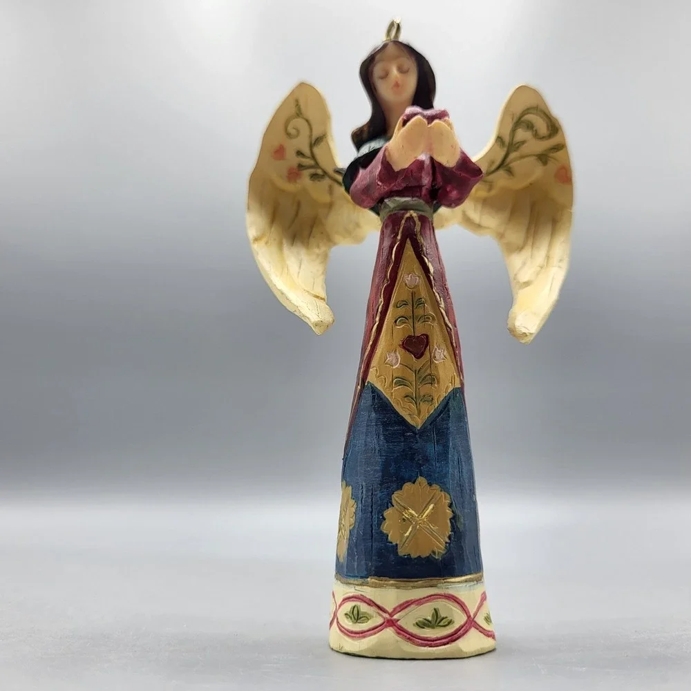 Vintage Resin Angel Ornament Figure Christmas Holiday Red Heart Folk Art